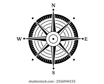 Vintage compass navigation dial on white background. With directions North, North-West, North-East, East, South, South-West, South-East and
