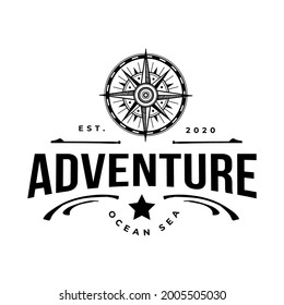 Vintage Compass Navigation Nautical Adventure Logo Retro Hipster Vector Illustration Template Icon Design
