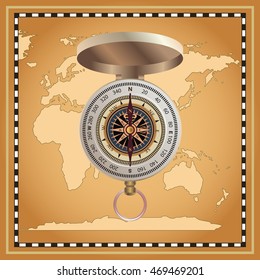 Vintage  compass  on map background