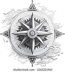 Vintage compass rose on white background