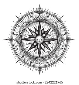 Vintage compass rose on white background