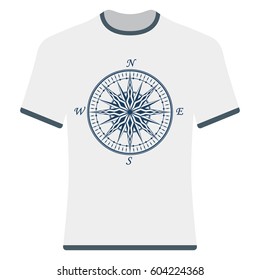 Vintage compass rose t-shirt. Vector illustration.