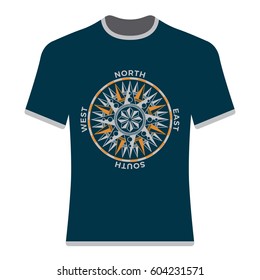 Vintage compass rose t-shirt. Vector illustration.