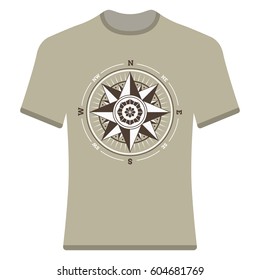 Vintage compass rose t-shirt. Vector illustration.