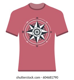 Vintage compass rose t-shirt. Vector illustration.