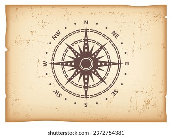 Vintage compass rose. vector illustration in woodcut style with clipping mask editable background vector image