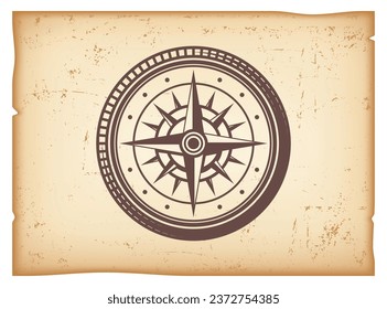 Vintage compass rose. vector illustration in woodcut style with clipping mask editable background vector image