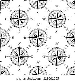 Vintage compass seamless background pattern showing the compass points, for travel or vintage design