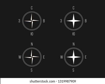 vintage compass sign indicating the sides of the world on a black background