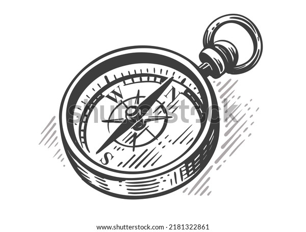 Vintage Compass Sketch Engraving Vector Illustration Stock Vector ...