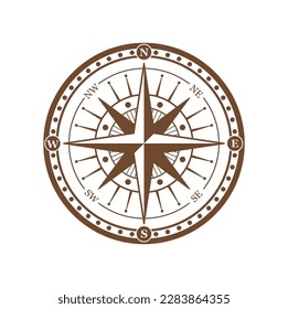 Vintage compass wind rose, medieval nautical navigation sign. Isolated vector windrose element for map and cartography direction. Retro maritime symbol for marine travel and orienteering in sea