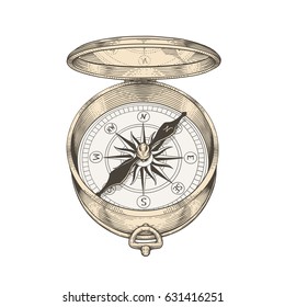 Vintage Compass.Vector Engraving Illustration