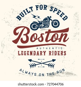 Vintage composition Boston motorcycle  typography. T shirt for print. Vector illustration