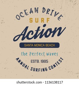 Vintage composition and design Santa Monica Beach.  T shirt graphics for print and other user. Vector     