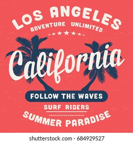 Vintage composition Los Angeles surf riders. T-shirt for print. Vector illustration.