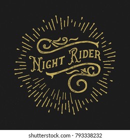 Vintage composition Night Rider. T shirt graphics. Vector