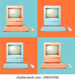 Vintage computer in blue and orange color