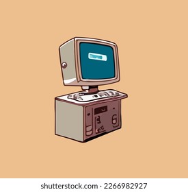 Computadora vintage al estilo de las caricaturas. Ilustración del vector