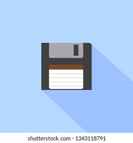 Vintage computer floppy disk on blue background and shadow