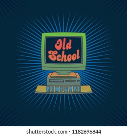 Vintage computer illustration with vibrant colors
