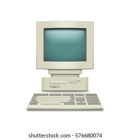 Vintage computer isolated on white photo-realistic vector illustration