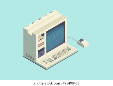 vintage computer machine Isometric vector