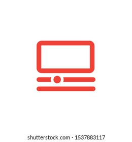 Vintage Computer Red Icon On White Background. Red Flat Style Vector Illustration