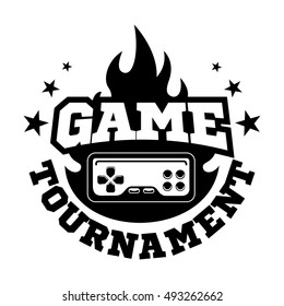Vintage Computer and video Game Label. Monochrome style.