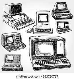 Vintage Computers Hand Drawn