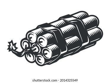 Vintage concept of dynamite in monochrome style isolated vector illustration