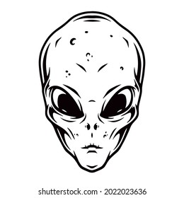 Vintage concept of extraterrestrial head in monochrome style isolated vector illustration