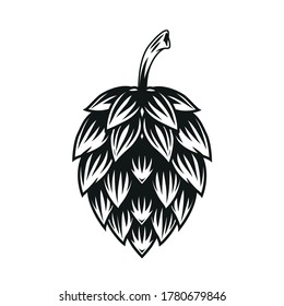 Vintage concept of hop cone in monochrome style isolated vector illustration
