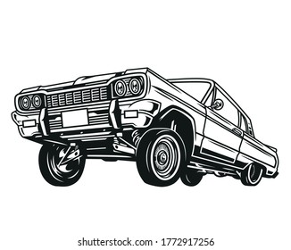 Vintage concept of low rider retro car in monochrome style isolated vector illustration svg