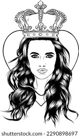 Vintage concept of pretty woman with crown pendant in monochrome style isolated vector illustration