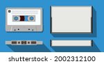Vintage concept showing, on several sides, an audio cassette for tape recorder with its blank box.