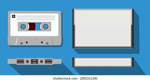 Vintage concept showing, on several sides, an audio cassette for tape recorder with its blank box.