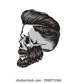 Vintage concept of stylish skull with beard mustache and trendy hairstyle isolated vector illustration