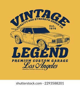 vintage concept tee print design with old car drawn as vector