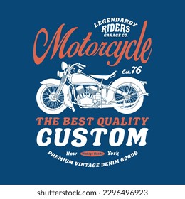 vintage concept tee print design with motorcycle drawing as vector