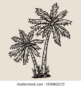 Vintage concept of tropical palms in monochrome style isolated vector illustration