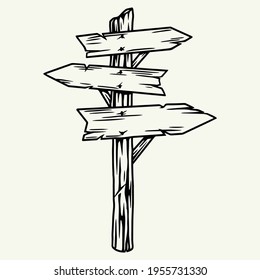 Vintage concept of wooden arrow signboard in monochrome style isolated vector illustration