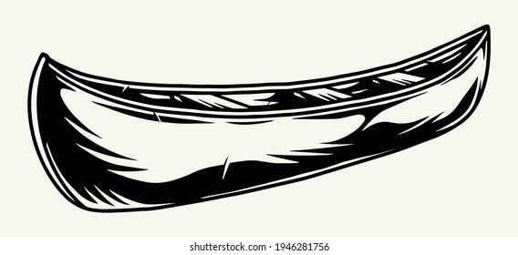 Vintage concept of wooden canoe boat in monochrome style isolated vector illustration