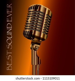 Vintage concert audio microphone for karaoke, radio or studio records. Party sound system. High quality vector illustration mic isolated on background.