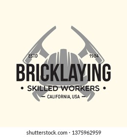 Vintage construction and bricklaying label. Poster, stamp, banner and design elements. Vector illustration