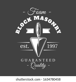 Vintage construction label. Putty knife isolated on black background. Vector illustration