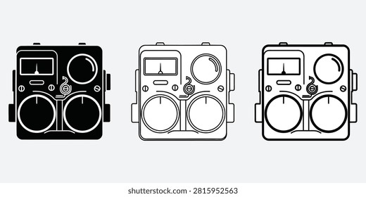 Vintage control panel with knobs and displays in clean vector format. Ideal for technology retro design or vintage concepts.