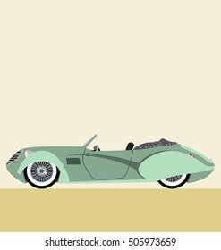 vintage convertible car, vector car icon, side view of car