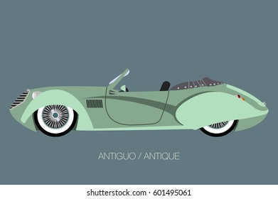 vintage convertible car, vector car icon, side view of car