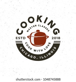 Vintage Cooking Classes Logo. Retro Styled Culinary School Emblem, Badge, Design Elements, Logotype Template. Vector Illustration