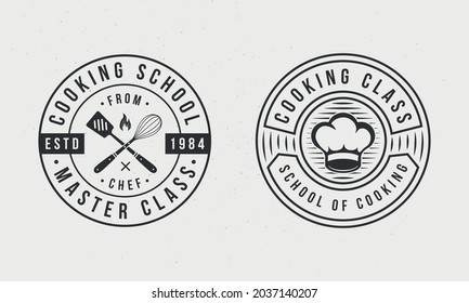 Vintage Cooking emblems. Cooking Class logo templates. Emblem for Culinary school, food studio, cooking courses. Vector illustration